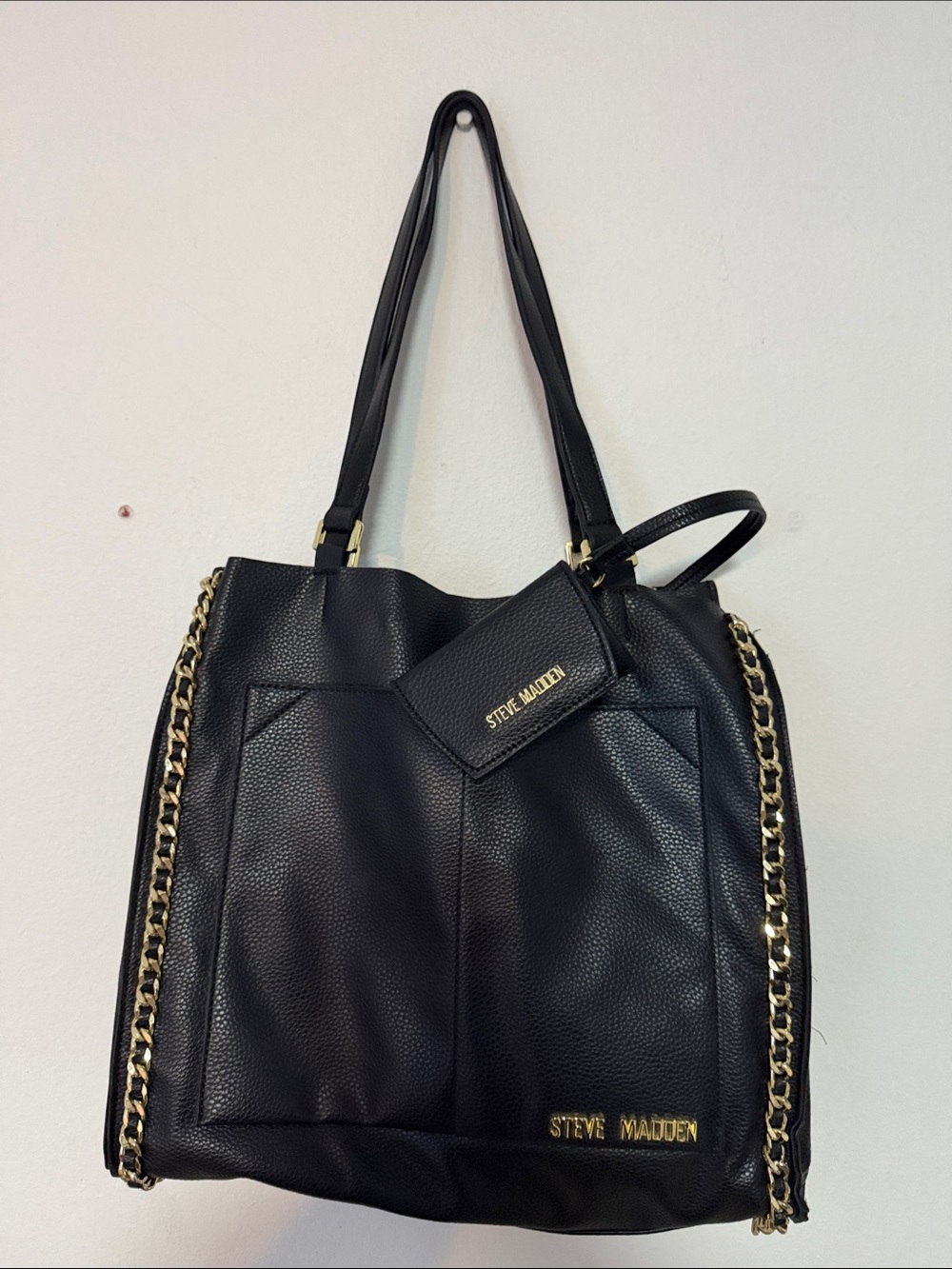 Steve Madden Black Tote with Gold Chain Accents